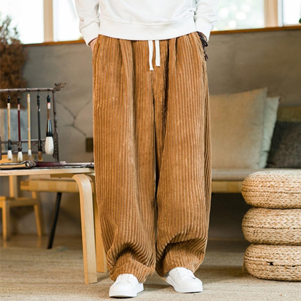 Oversized Pants Tradition Casual Autumn Wide-leg Trousers Harajuku Corduroy Streetwear Straight Pants Male Elastic Waist Loose