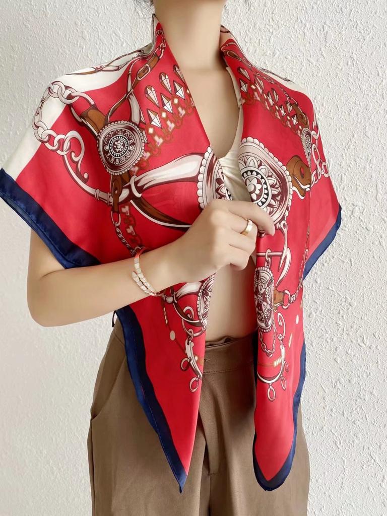 Chinese Style Satin 90Cm Large Square Scarf, Simple Simulation Silk Scarf, Scarf Shawl Small Scarf