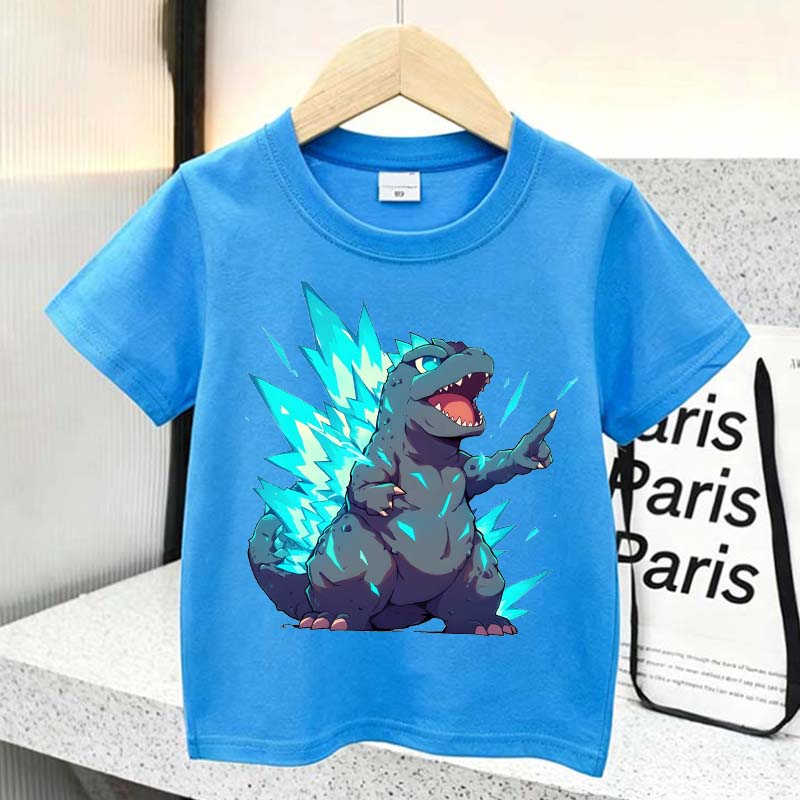 Godzilla Children Short Sleeve T Shirts Anime Character Print Polyester Tops Boys Cartoon Summer Casual Tees Kids Clothing Gifts