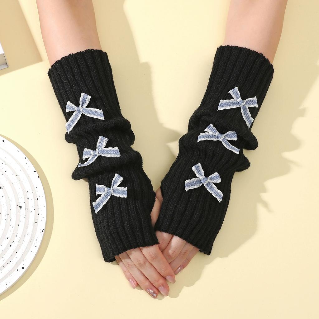 Botvotee Y2K Bow Fingerless Gloves Women - Long Knit Arm Warmers Slouchy Sleeves Edgy Cute Winter Warm Hands Free Gloves