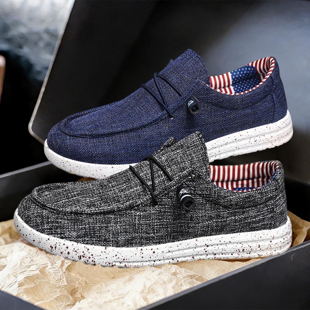 Men's casual canvas shoes, linen breathable lazy shoes, lightweight foot-fitting large-size shoes