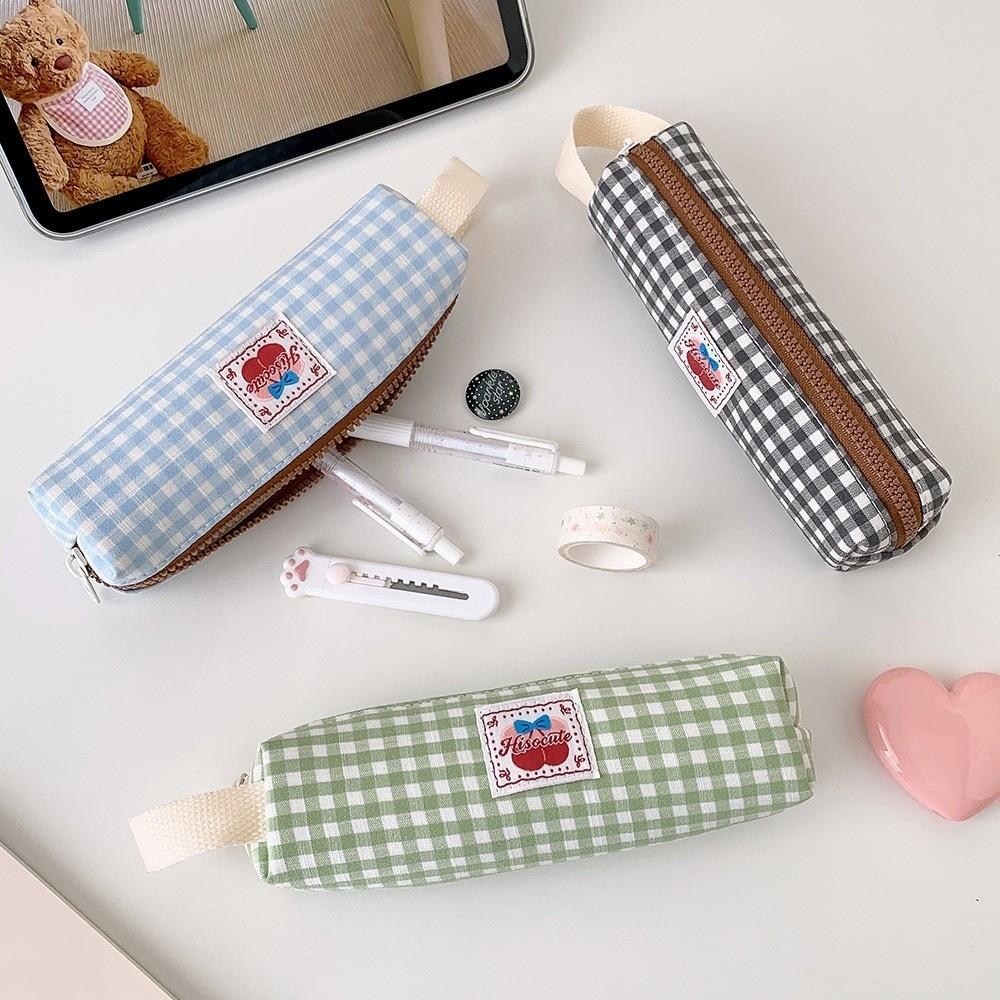 Desktop Storage Korean Style Pen Bag Plaid Pencil Pouch Cloth Stationery Bag Student