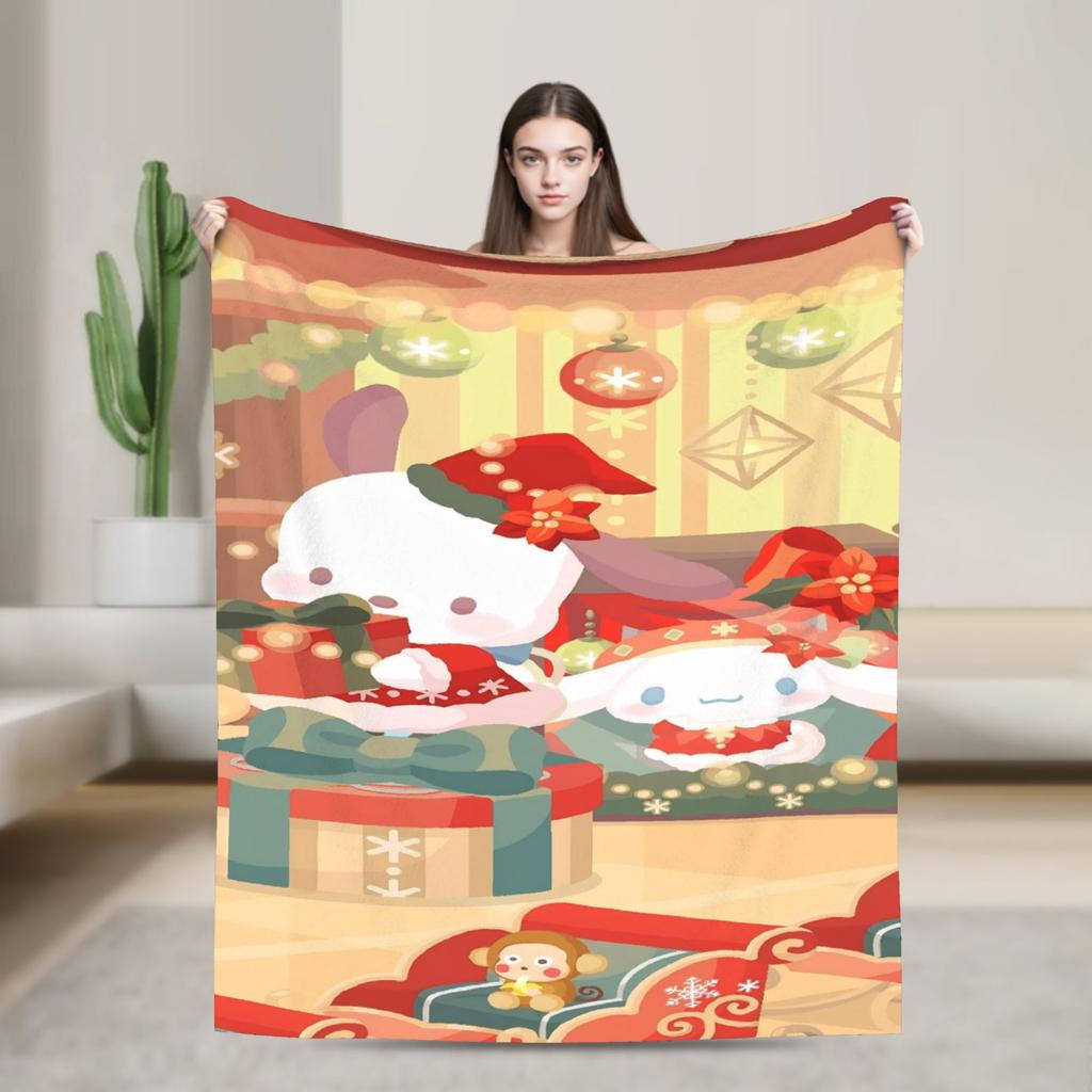 Cinnamoroll Christmas Fleece Blanket Funny Throw Blankets for Bed Sofa Couch 125*100cm Plush Thin Quilt