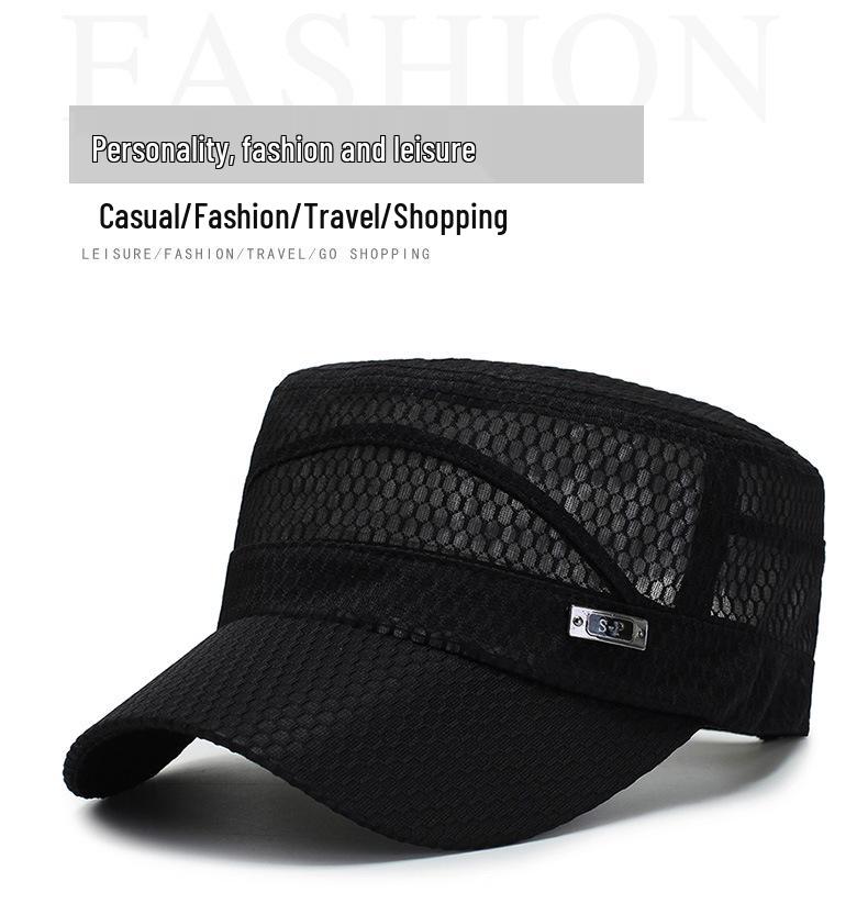 Breathable Mesh Sunscreen Flat Top Hat for Middle-Aged and Elderly Men - Casual Outdoor Cap.