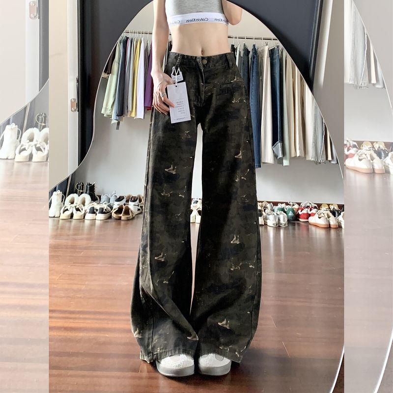 

American Camouflage Cargo Pants Women s Thin High Waist Slimming Sense of Design Baggy Pants Drape Straight Wide Leg Denim Summer Fan Color pants 156-165 XL