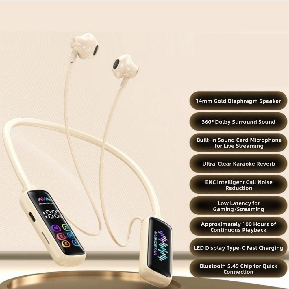 Noise Reduction Wireless Earphones HD Screen Karaoke Earphones Neckband Headphones Gamer Use