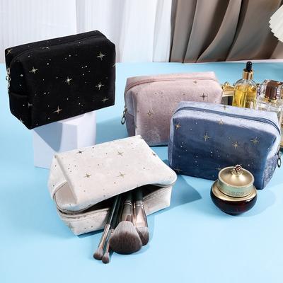 High Quality Portable Cosmetic Bag Hot Stamping Star Pattern Soft Velvet Make Up Storage Bag with Zipper Beauty Case Pouch
