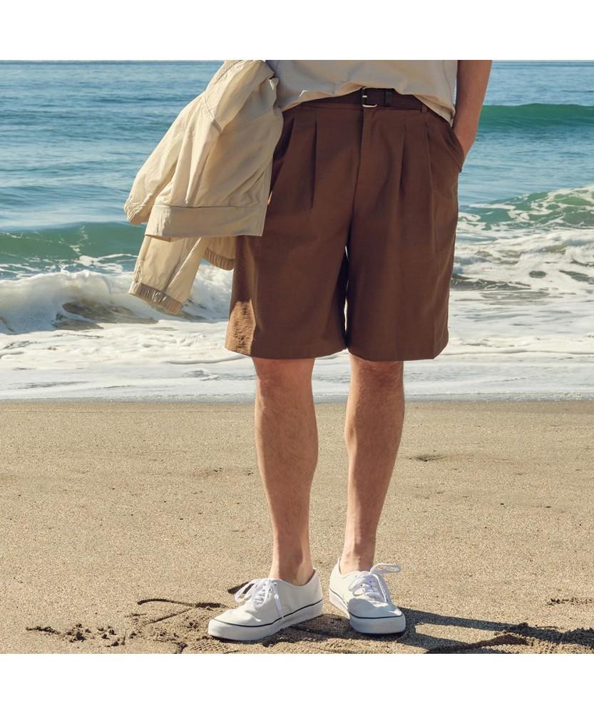 NOTIG Double-Pleated Linen Blend Bermuda Shorts Brown_Oks3Pthp101W1