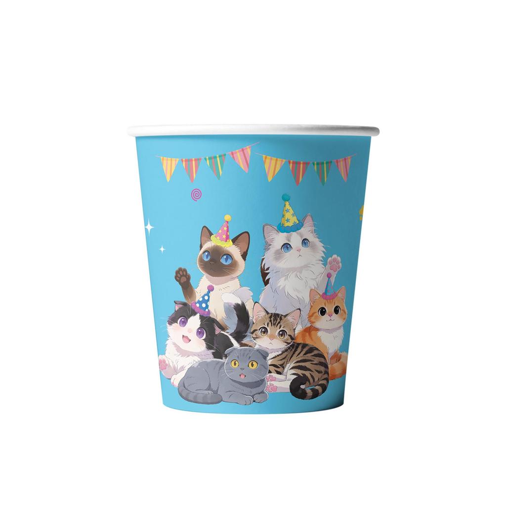 Cat-Themed Birthday Party Tableware Set: Disposable Tablecloth, Plates & Cups