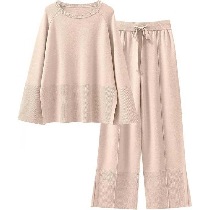 Autumn/Winter 2025 Bell Sleeve Knit Set - European/American Fashion, Round Neck, Slit Details