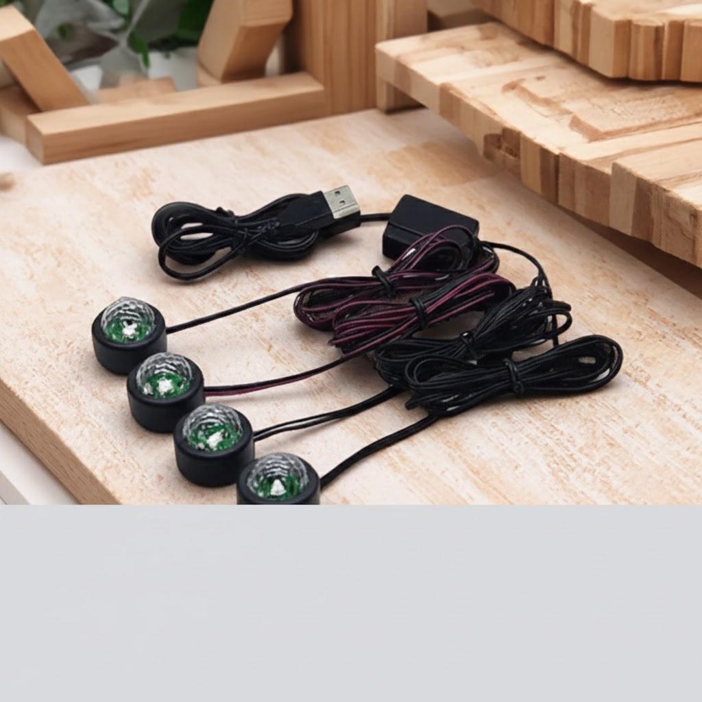 

Seven Colors Voice Activated USB Car Ambient Light Foot of Stars Projection Atmosphere Lamp for Car Interior Decoration LED