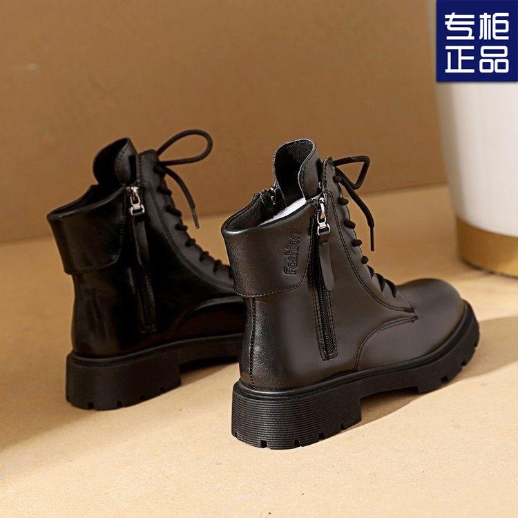 Retro autumn and winter boots women's double zipper soft-soled soft-faced leather shoes Martin boots British versatile brown low-top short boots