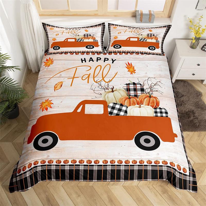 

Счастливой осени всем вам комплект постельного белья с осенним тыквенным праздником комплект постельного белья с декором на День благодарения микрофибра осенние кленовые листья пододеяльник 135x200cm 2pcs