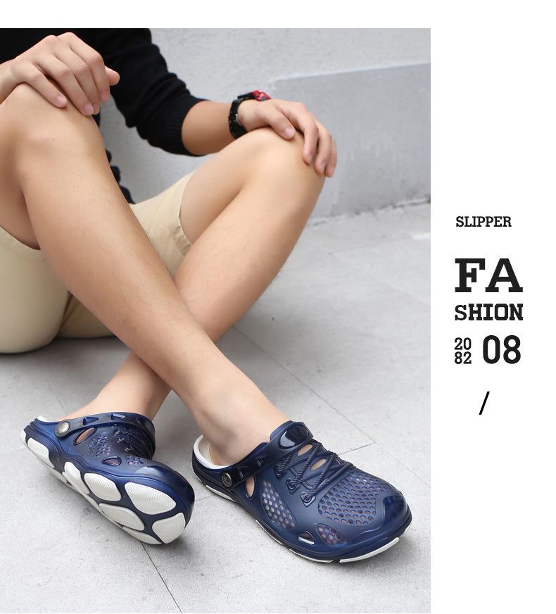 Men's Cross-Border Summer Soft Sole Sandals: Versatile Beach Shoes, Two-Wear Hole Slippers for Teens and Students, Size 11.