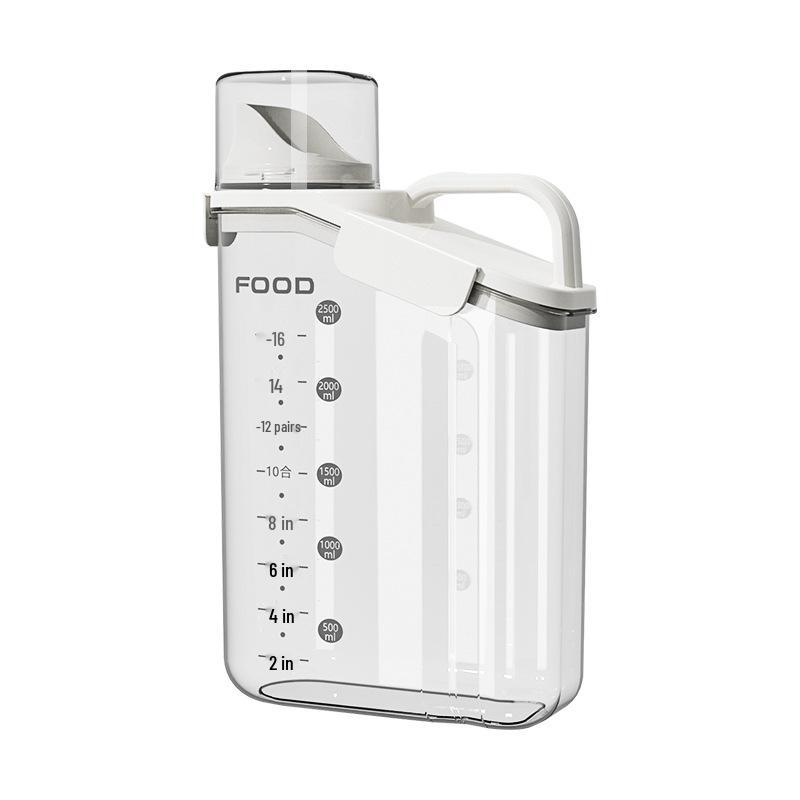 Transparent Portable Sealed Container with Measuring Cup for Grain, Cereal, Rice, Cat Food - Moisture & Insect Proof Kitchen Storage.