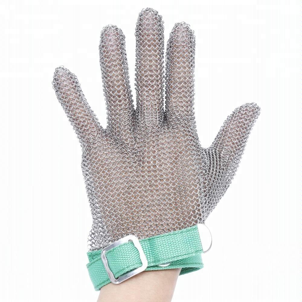 316L Chainmail Safety Gloves Stainless Steel Wire Metal Mesh Textile Strap for Meat Industry (Silver,Xs)