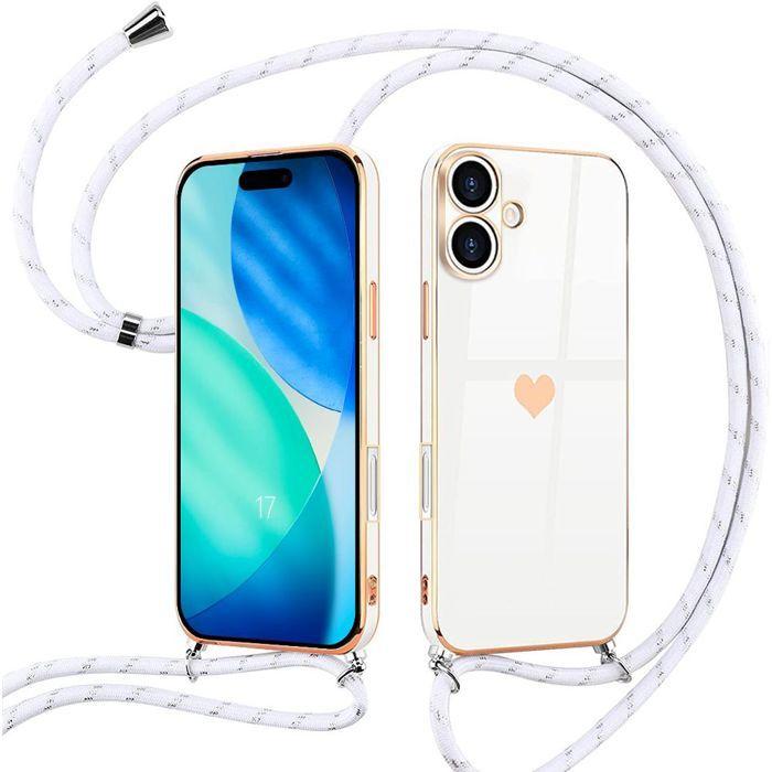 Coque de Protection - BOOLING - pour iPhone 17 - Silicone Anti-Rayures Motif Cœur avec Cordon
