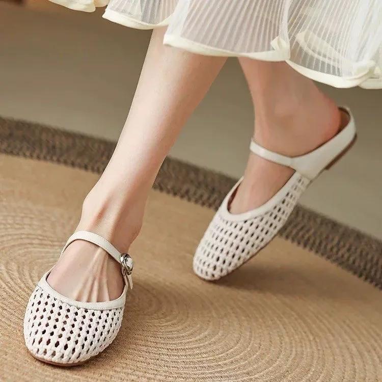 

Fashion 2025 New Summer Cover Toe Sandals Mesh Mules Women Shoes Increase Height Heel Ladies Shoes Modern Slippers Sliver Weave Slippers 40 бежевый