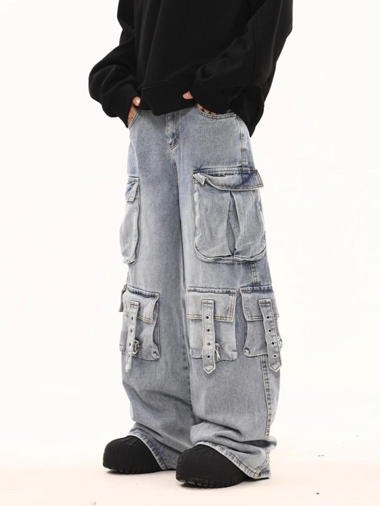 Jeans Larghi in Denim da Uomo alla Moda con Tasche Multiple - Design Sfacciatamente Bello