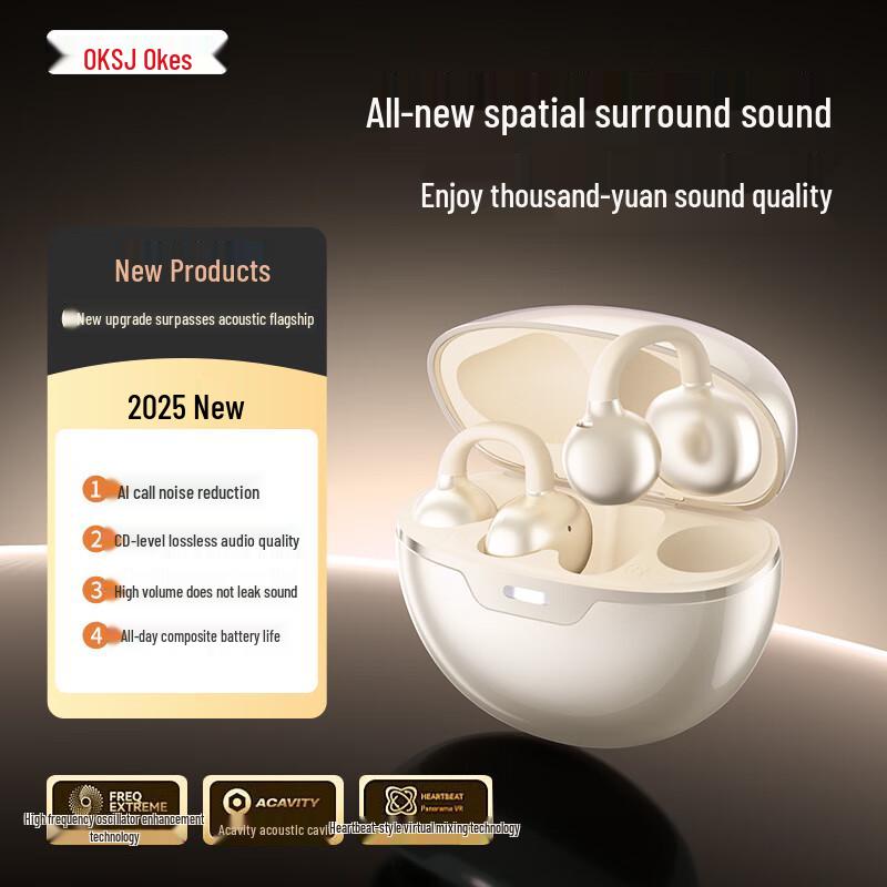 

OKSJ 2025 Wireless Open-Ear Clip-On Bone Conduction Earbuds