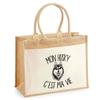 Beach Bag - PLANETEE - Jute with Husky Pocket C'est La Vie - Printed Cotton In France - 43x33 Cm - Shoulder Straps