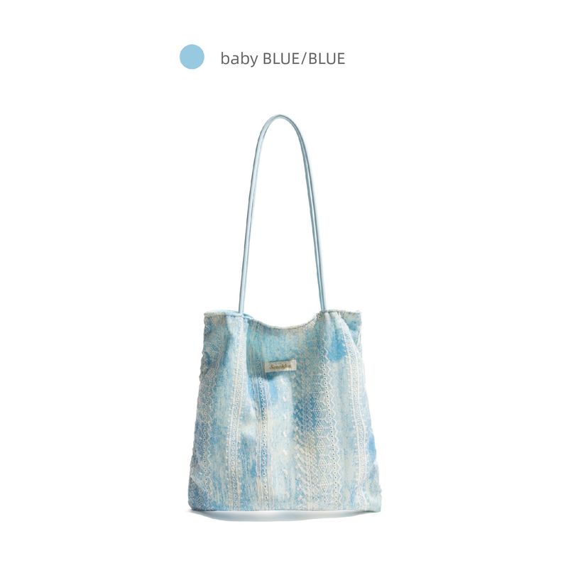 

Ckkui New Chinese Style Lace Embroider Canvas Bag Women s Ethnic Style Lazy Large Capacity Work Clothing Shoulder Tote Bag baby Blue(No magnetic buckle)