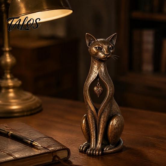 Housewarming Present Vintage Distressed Cat Figurine, Rustic Animal Statue for Desk Shelf Home Office Ornament Decor, Handcrafted Retro Style