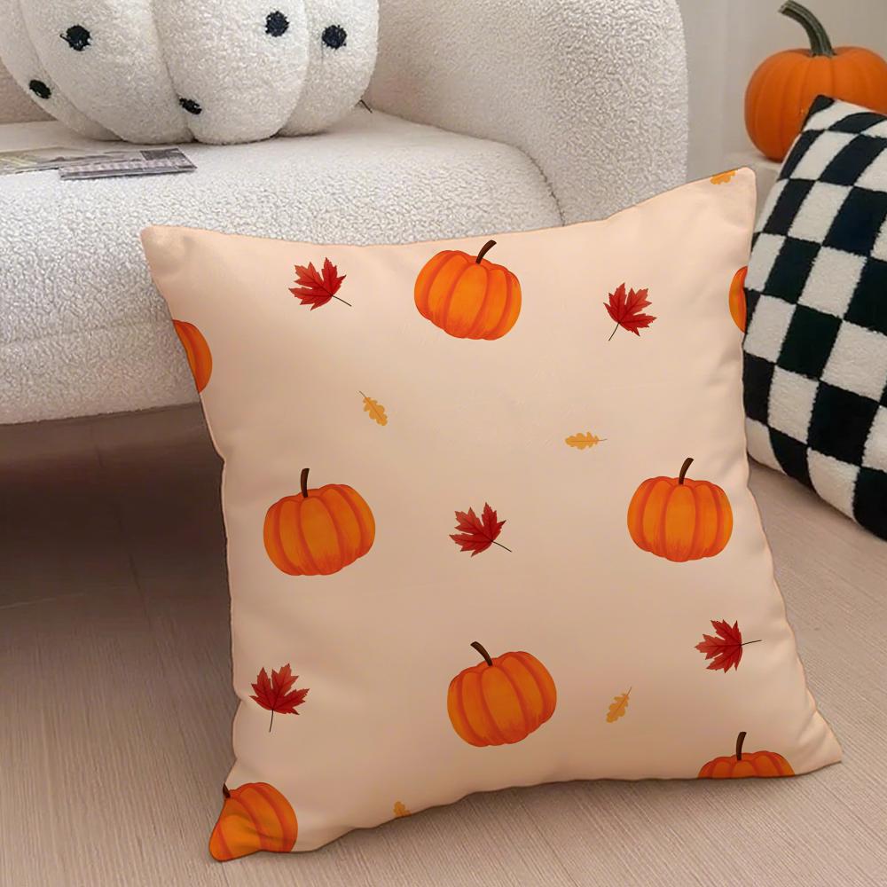 O-Orange Tone Pumpkins Cushion Cover Linen Pillow Case Soft Breathable Protective Couch Room Decoration
