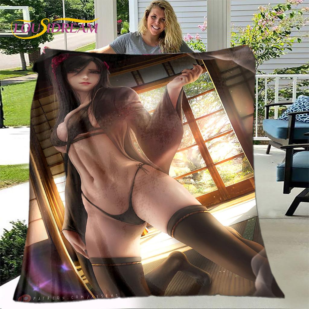 Tifa Aerith Sexy Girl Lace Anime Soft Plush Blanket,Flannel Blanket Throw Blanket for Living Room Bedroom Bed Sofa Picnic Cover