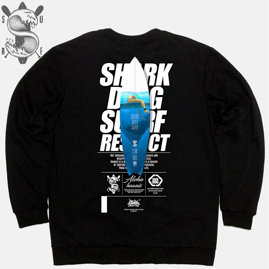 DOLDOL Shark Dog_Mtm-147 Shark Dog Surfing Hawaii Character Graphic Graffiti Design Sweatshirt Long Sleeve