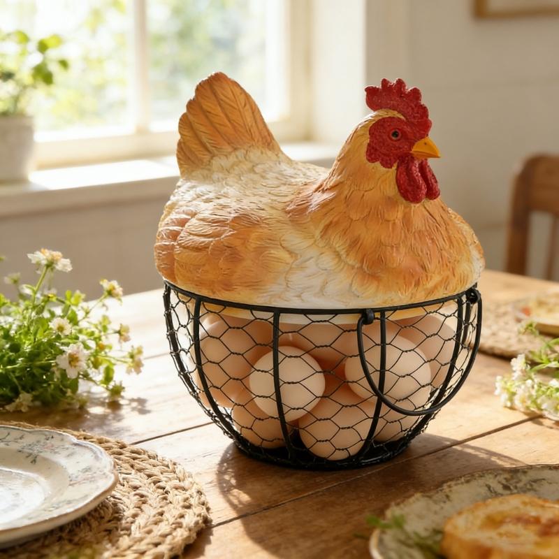 Handmade Eggs Storage Container for Kitchen Countertop Chicken Eggs Basket with Lid For Organizing Items