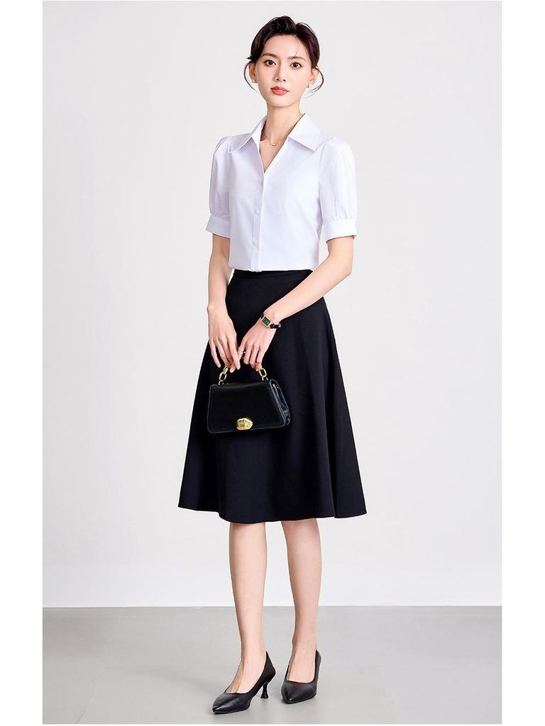 Women's White Short Sleeve Professional Shirt for Summer Interviews and Formal Wear