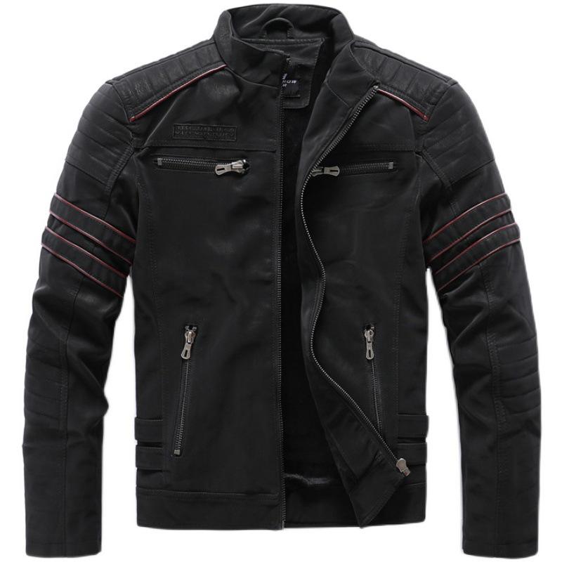 Men's PU Leather Aviator Motorcycle Jacket with Multi-Embroidery - Trendy Youth Fashion