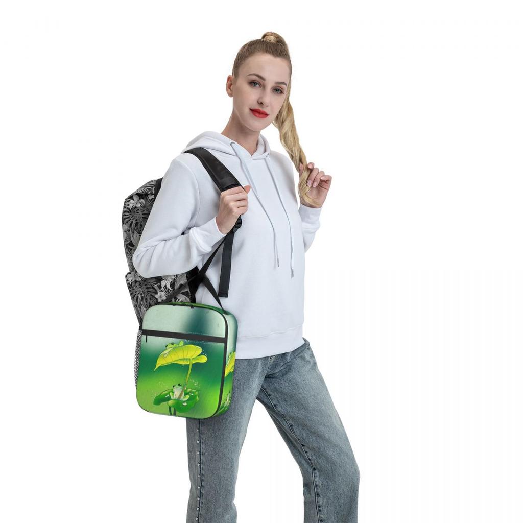 Sac à lunch isotherme Design Grenouille Mignonne sous Feuille Pluie pour Enfants École Glacière Boîte Thermique Alimentaire Sac fourre-tout Boîtes à lunch portables Contenant