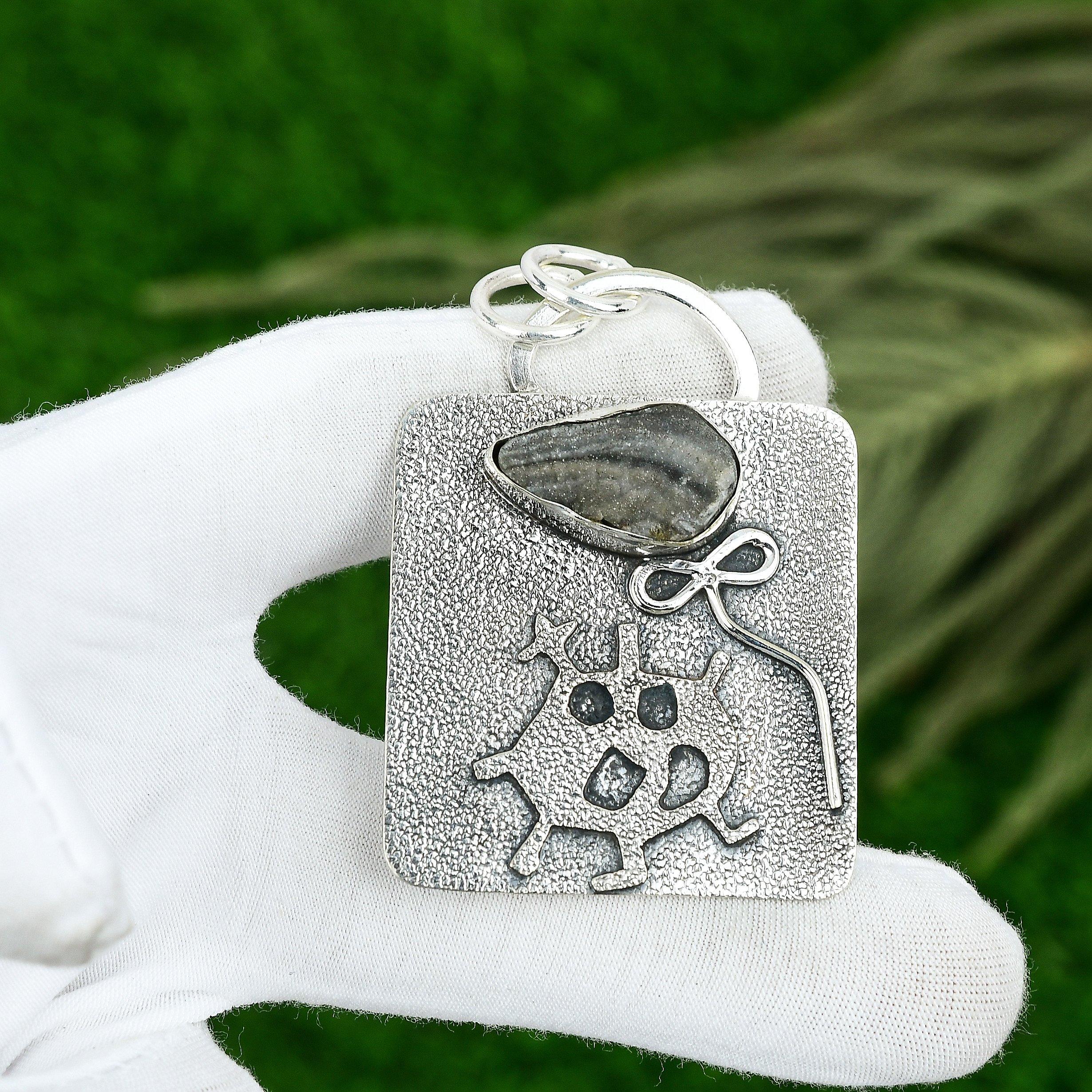 Распродажа ко Дню дочерей Натуральный жеод агат друза Юбилей Бохо кулон 925 серебро