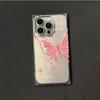 Square Back Tube Protection Clear Case For iPhone 13 11 16 ProMax 12 14 Pro Max 15 Plus Anti-Oxygen,Pink Butterfly Pattern Casing