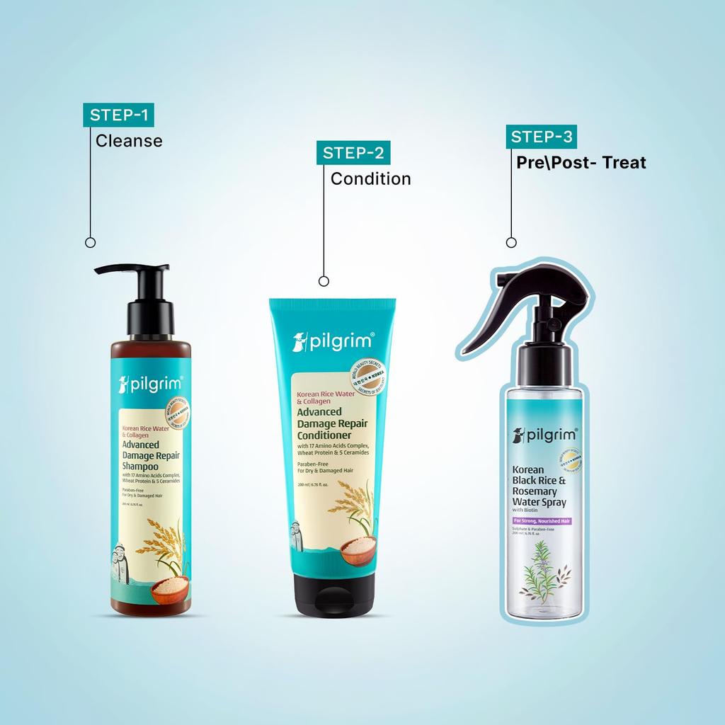 Spray Capilar Água de Arroz Negro Alecrim Pilgrim 200 ml Para Brilho Forte Nutrido Cuidado Diário Leve Sem Enxágue