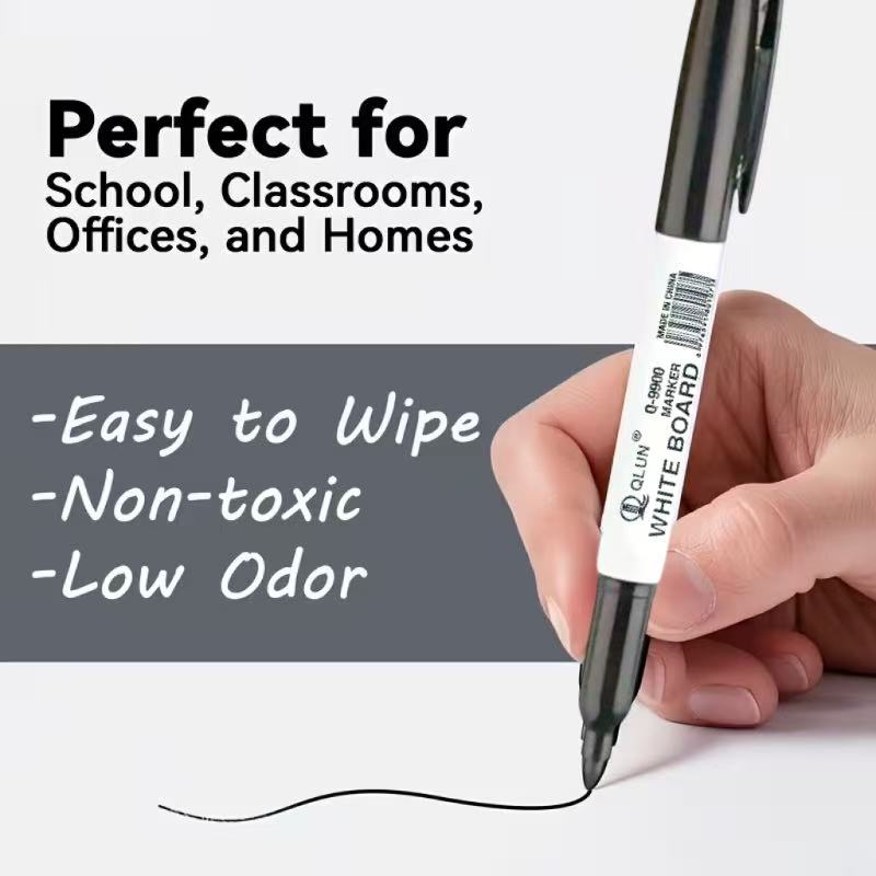 12Pcs Large Capacity Erasable Whiteboard Markers, Water-Based Ink Black Dry Erase Pens for Office School Teaching Supplies