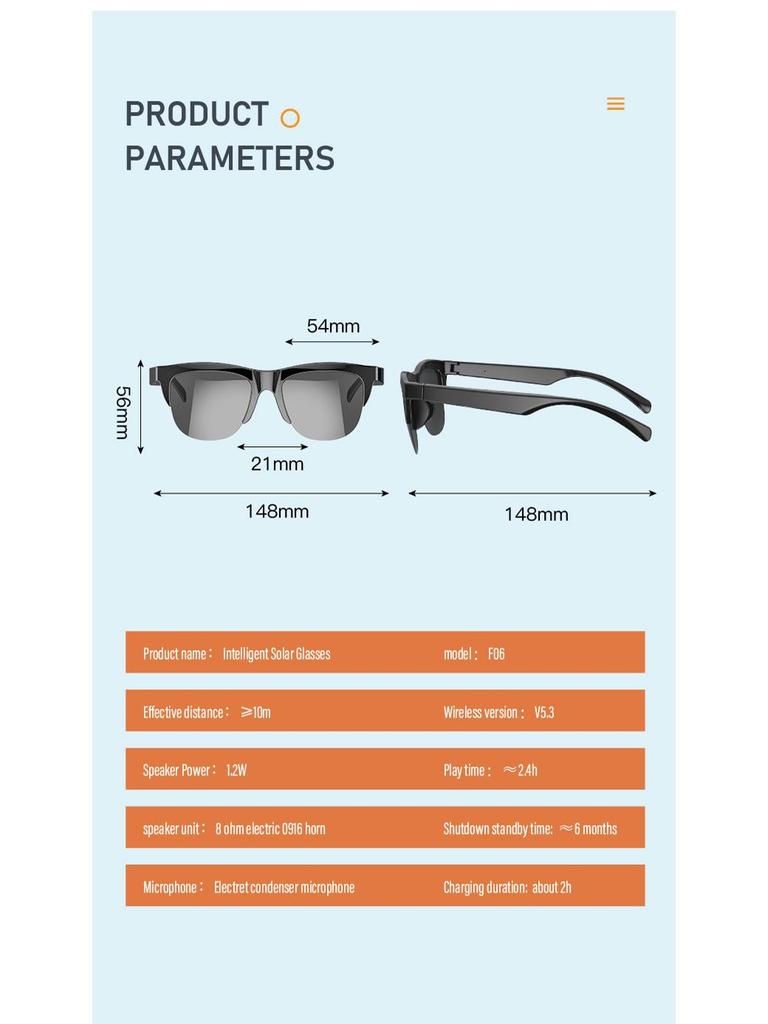 F06/F07/F08 Chytré sluneční brýle: Módní Bluetooth sluchátka s brýlemi.