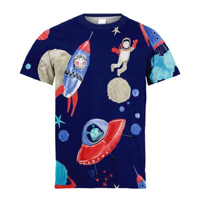 Camiseta infantil céu estrelado verão espaço galáxia astronauta 3d universo impresso estrela céu menino menina camiseta infantil