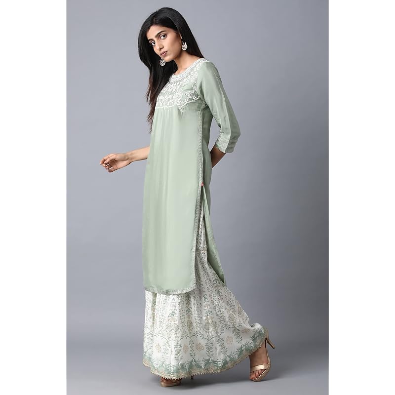 W For Woman Orange Floral Printed Regular Kurta with Dori Embroidery M