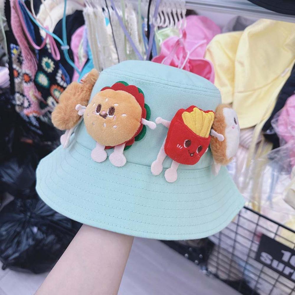Breathable Sunscreen Basin Cap Adjustable Cartoon Sunshade Hat Cute Hamburger Fisherman Hat  Women