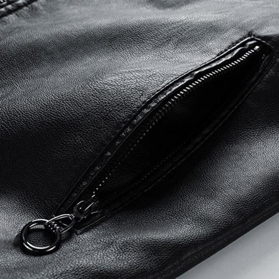 Men Jacket Color Block Slim Windproof Faux Leather Stand Collar Outerwear for Working