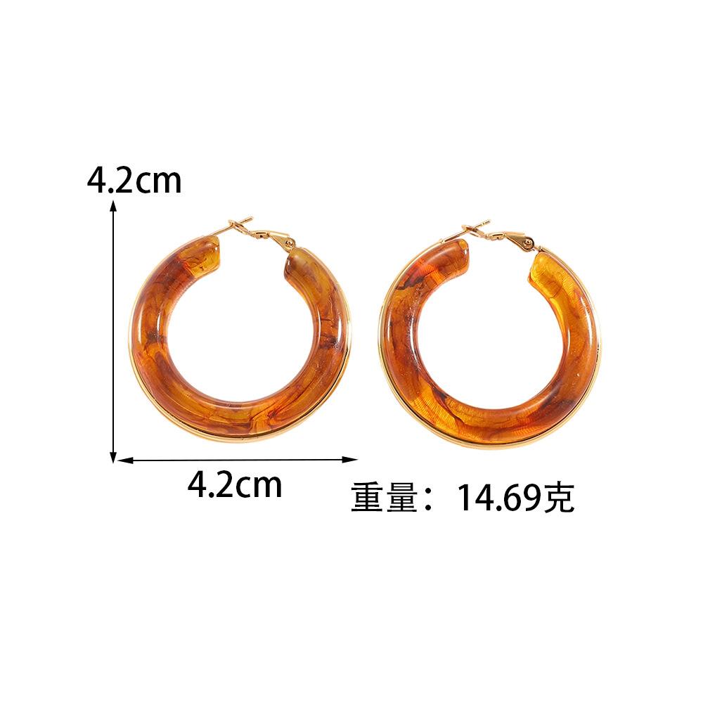 European and American exaggerated gradient retro INS style C-shaped resin hoop earrings, stainless steel hoop earrings