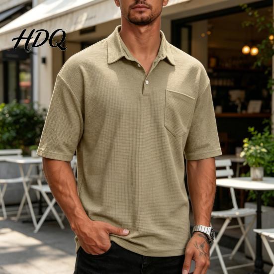Men T-shirt with Buttons Golf Shirt Short Sleeve Collared T-Shirt Summer Tee
