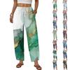 Women Casual Wide Leg Pants Marble Print Loose Fit Drawstring Waist Straight Leg Trousers Comfortable Lightweight Fabric
