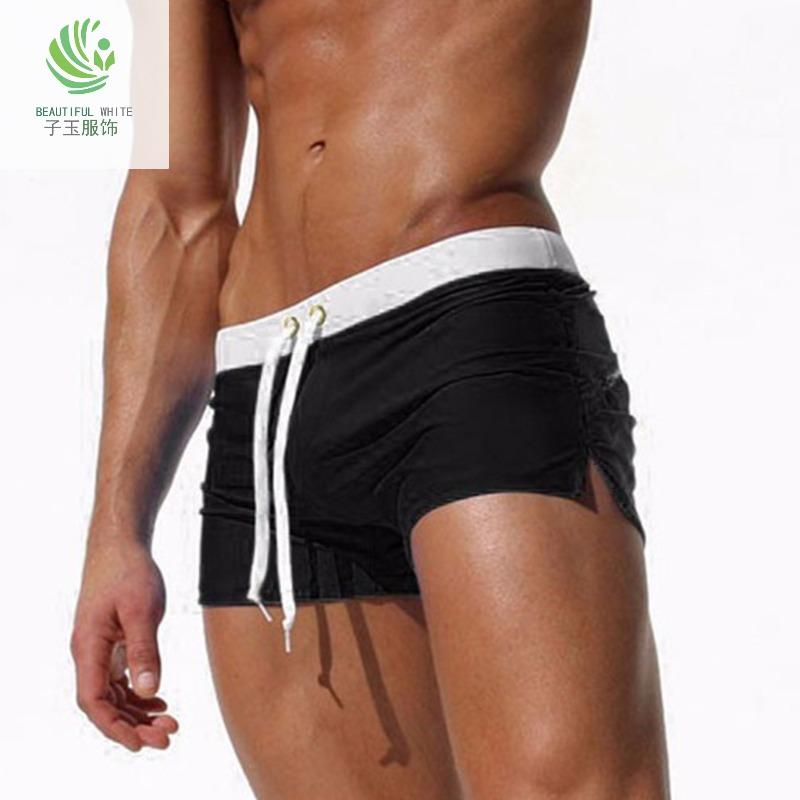 

New contrasting color solid color stretch beach pants men s swimming trunks S чёрный