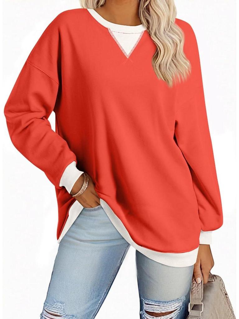 2025 Spring European American Style Color Block Long Sleeve Pullover Hoodie with Embroidered Collar
