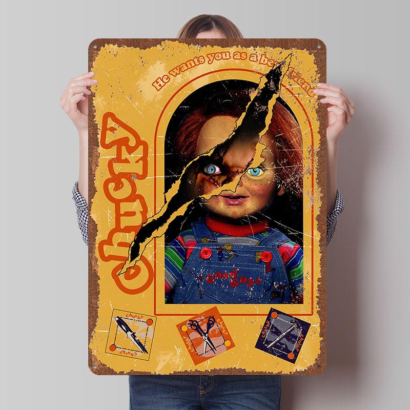 Child's Play Print Tinplate Posters Custom Wall Art Vintage Metal Tin Signs Retro Tin Plaque for Bathroom Decor Home Decorations