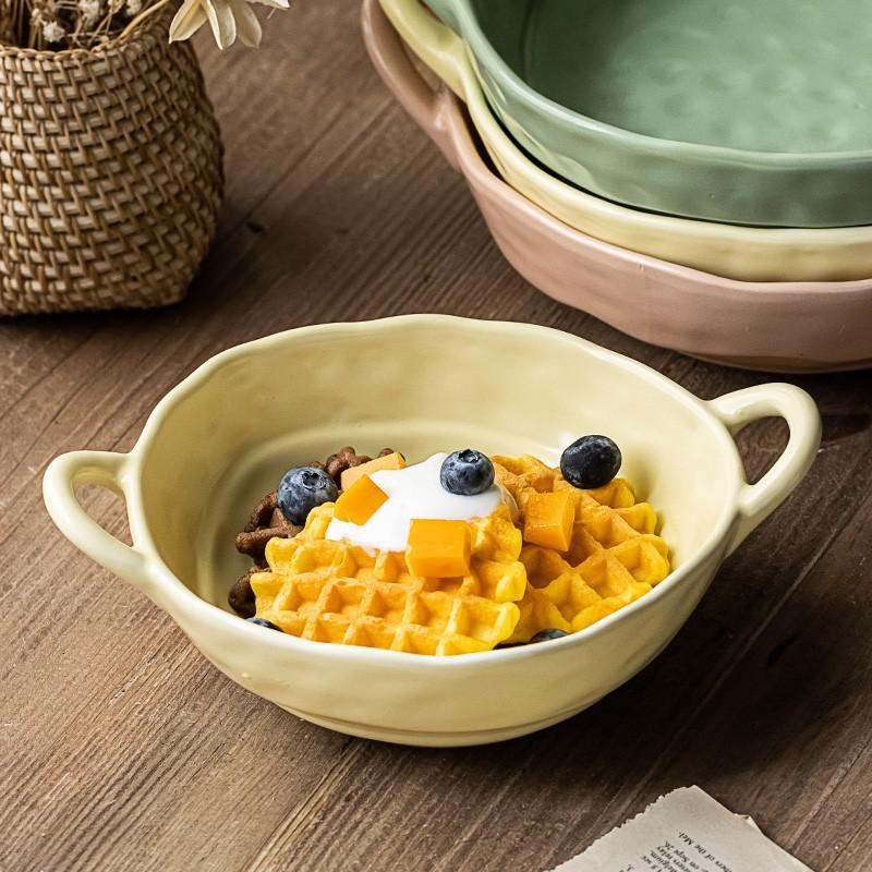 Ceramic Matte Binaural Bowl Japanese Household Soup Bowl Tableware Bowl Soup Noodle Bowl Salad Bowl Instant Noodle Bowl Tableware